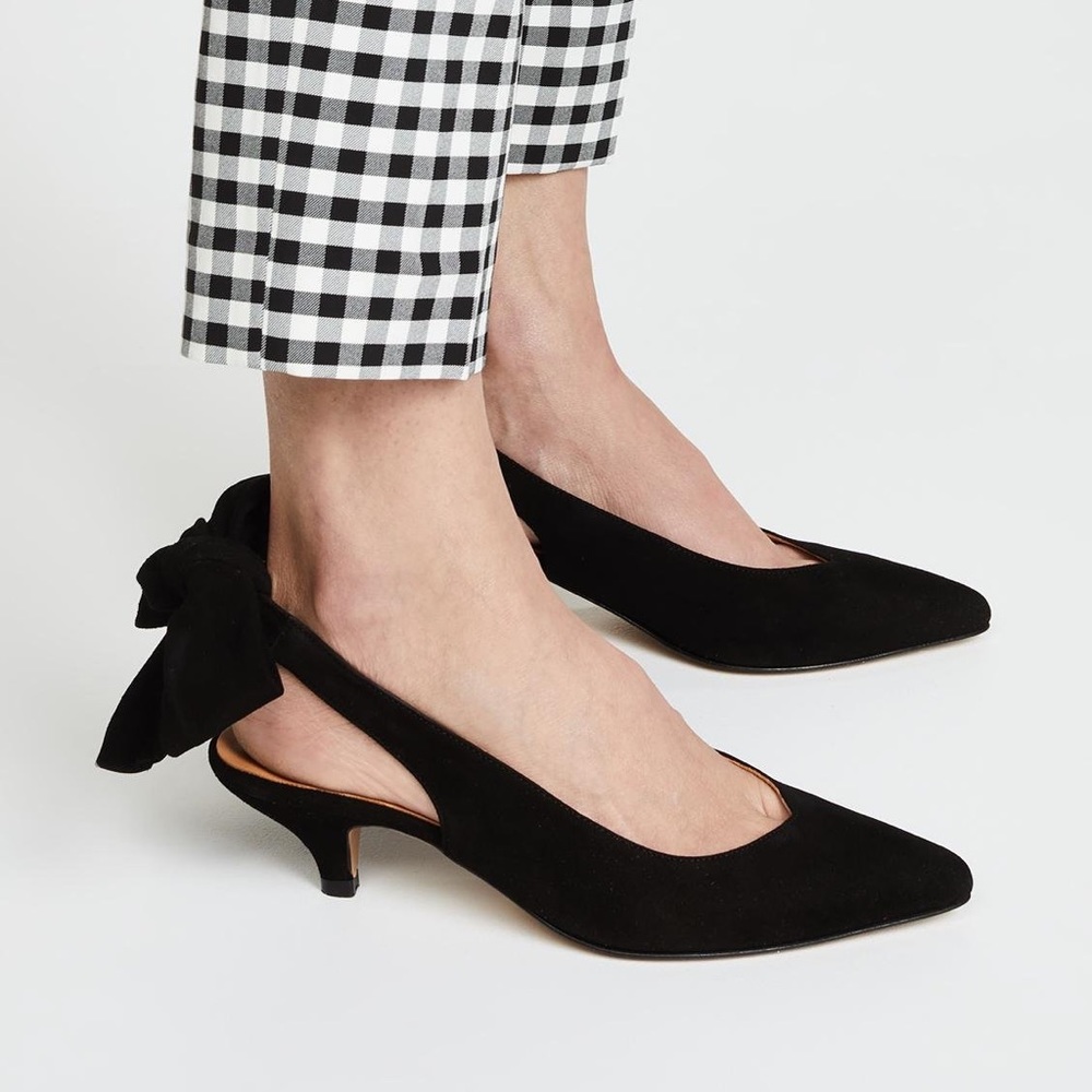 Ganni black suede bow back kitten heel slingbacks sz 40